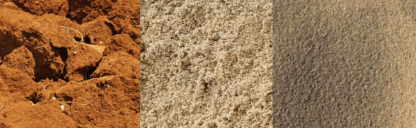На фото – песчаный грунт, сеяный песок и мытый песок